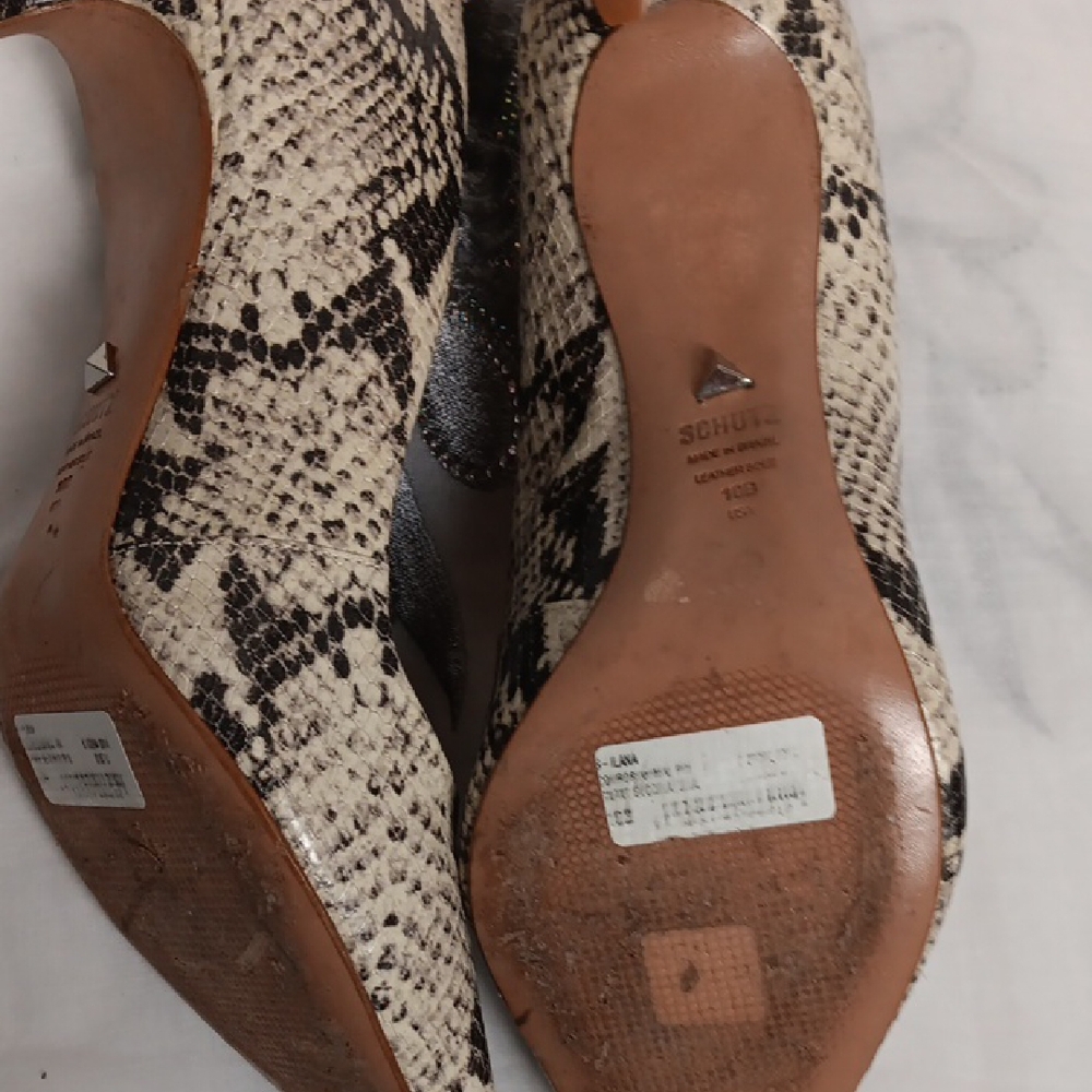 SCHUTZ Black and Cream Heels Snakeskin Print - Picture 5 of 9